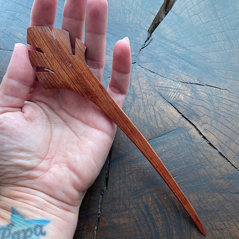 Leaf Wood rose shawl pin