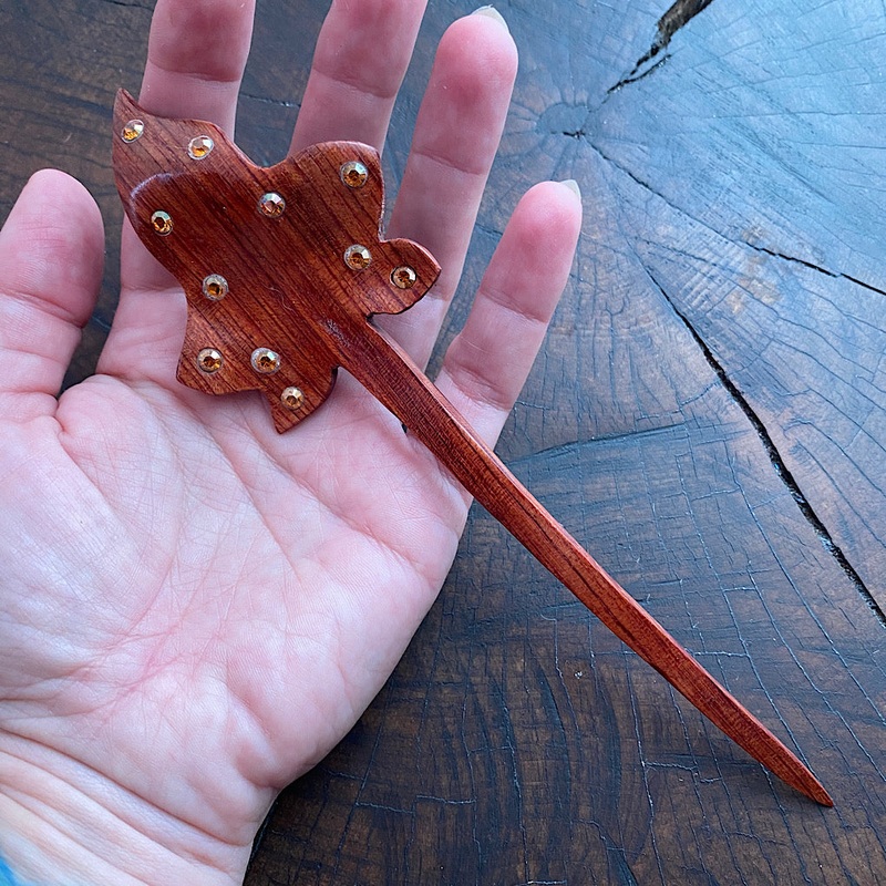 Padouk leaf shawl pin