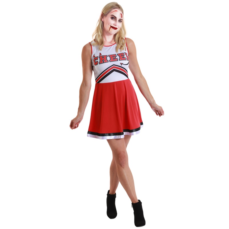 Zombie Cheer leader Red and White Costume | Tattered Cheer Dress costume | Spooky Cheerleader Outfit for Halloween Costume Roleplay & Themed Events