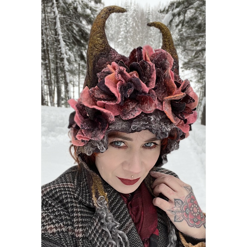 Felted fairy horns hood size small