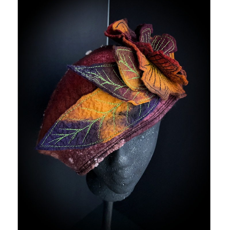 Felted beret with rose size 24 large