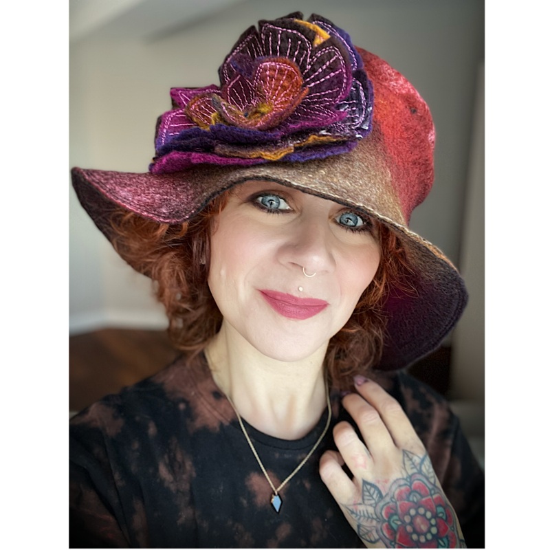 Felted cloche hat with rose - 23