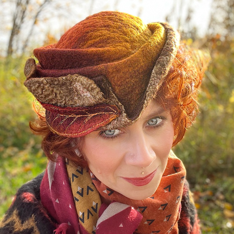 Felted top hat with leaves - 22