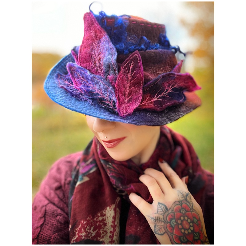Felted top hat with leaves - 23