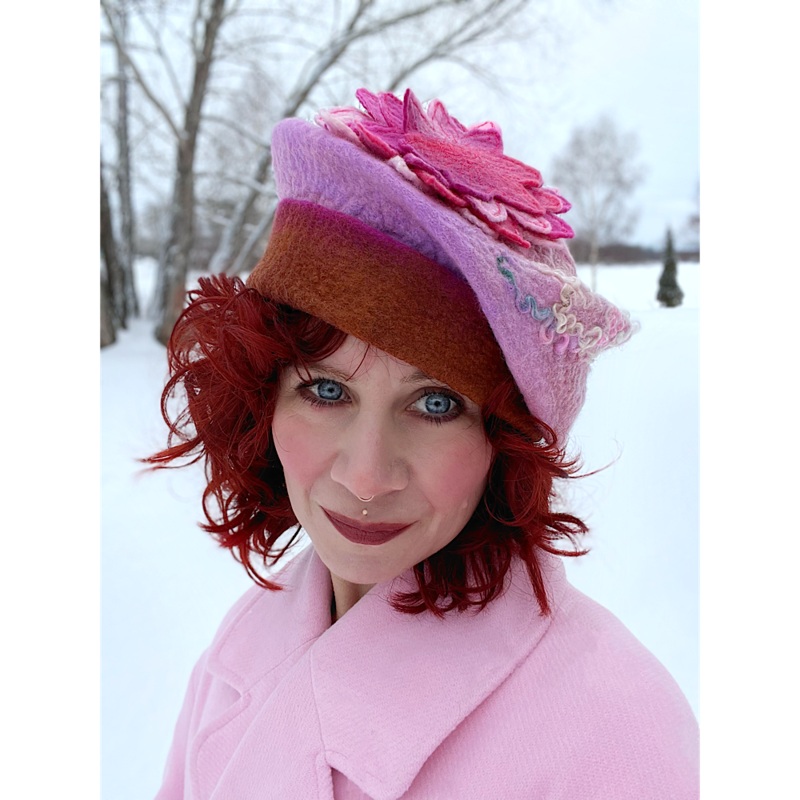 Felted beret hat with rose size 23.5