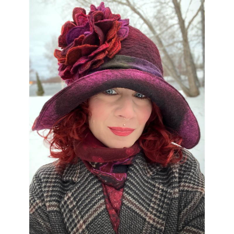 Felted flappers hat with rose size 23.5