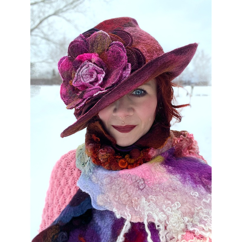 Felted hat with rose size 24 large