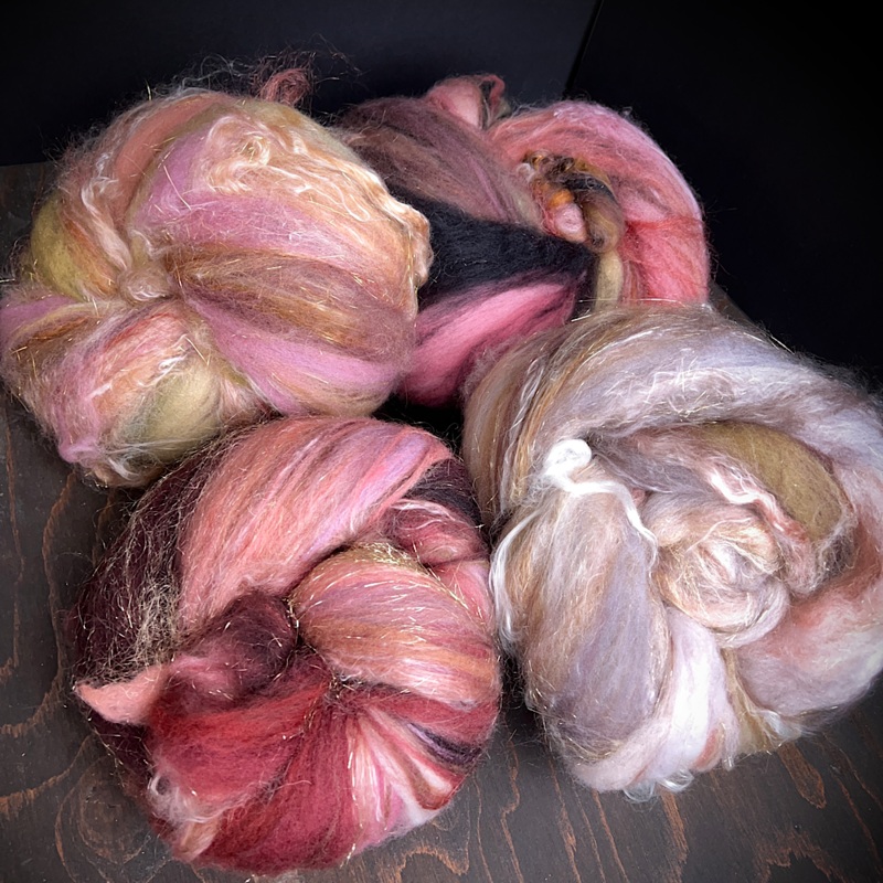 Set of 4 art batts for spinning or felting
