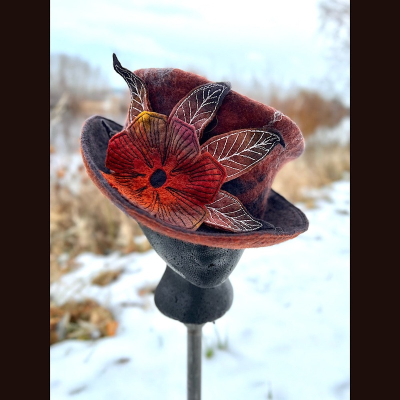 Felted top hat with rose 23 medium