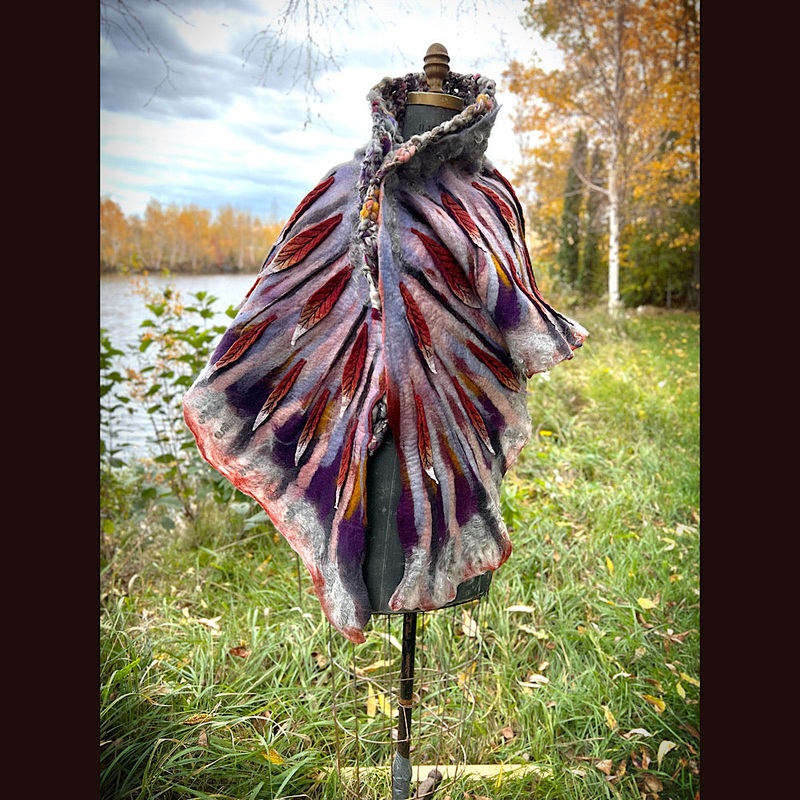 October sunset felted shawl 86 X 22