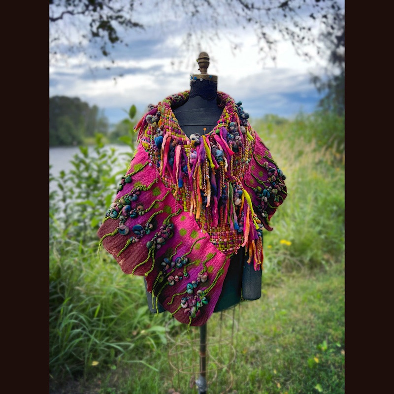 Felted and woven Shawl 55 X 27