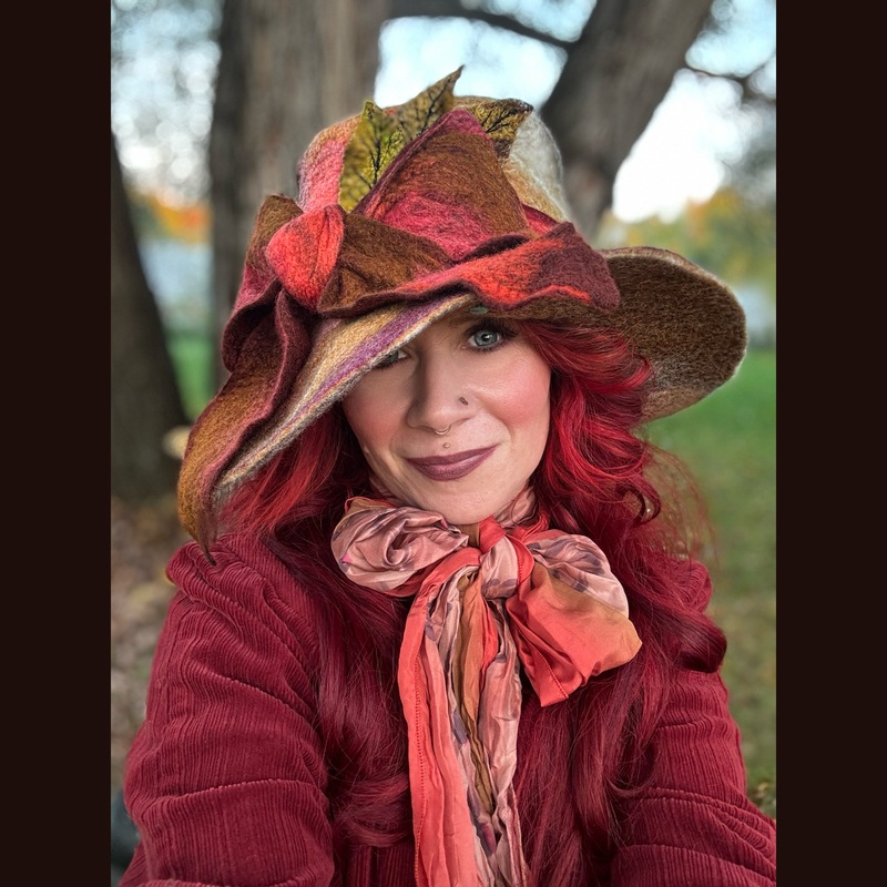 Felted top hat with leaves 23 3/4 medium