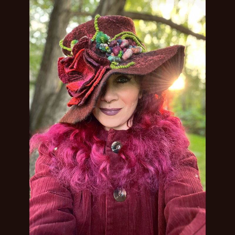 Felted top hat with rose 24 medium large