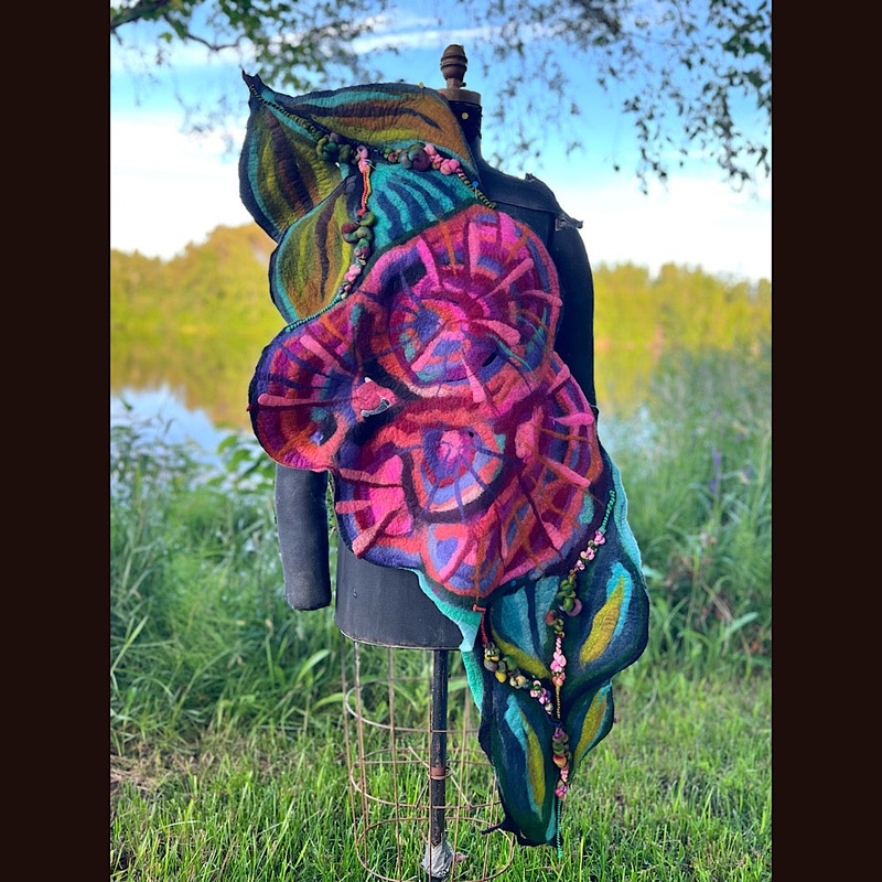 Roses Large Felted Shawl 60 X 21