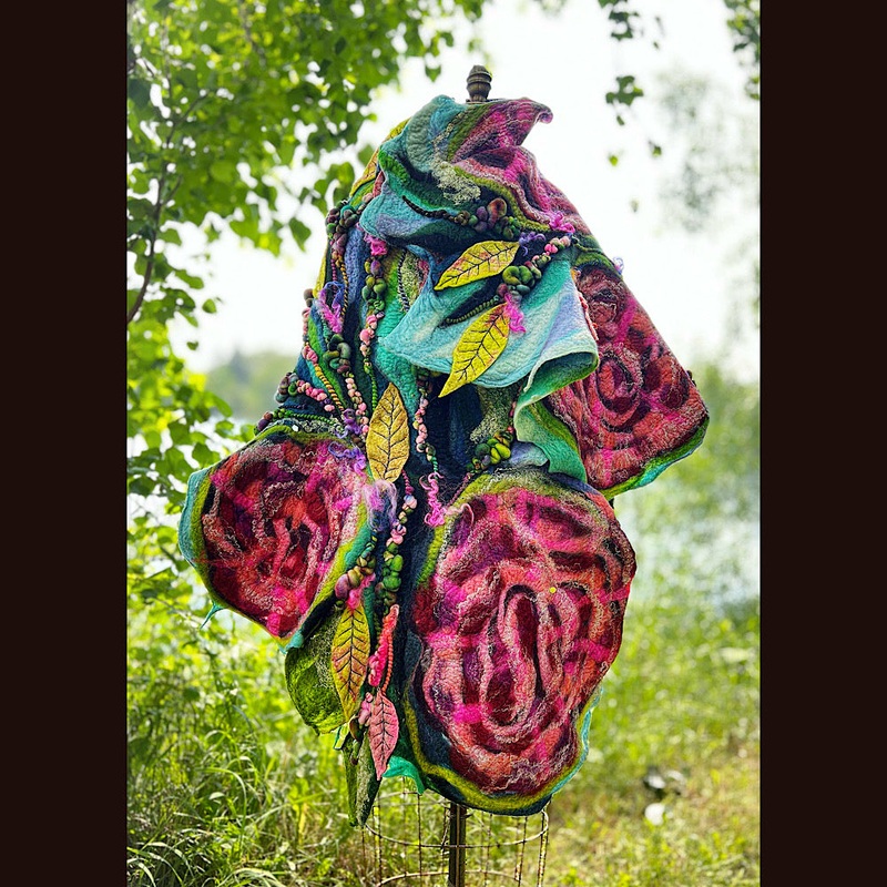Wild Roses Large Felted Shawl 80 X 30