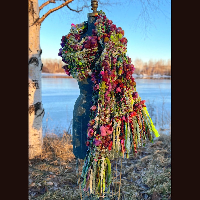 Woven scarf made of hand spun yarn 94 X 11