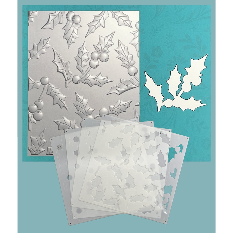 *BUNDLE- Jolly Holly 3D Embossing Folder, Die and Stencil