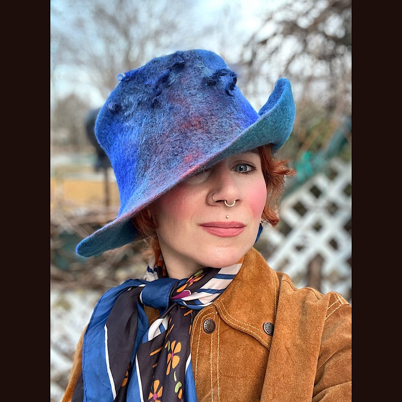 Felted top hat with curls 23 1/2 medium