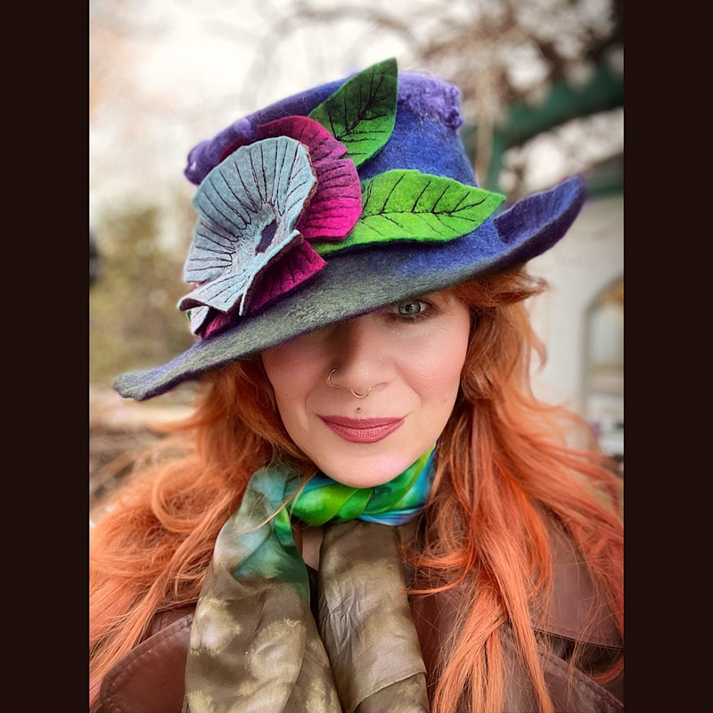 Felted top hat with flowers 23 1/2 medium