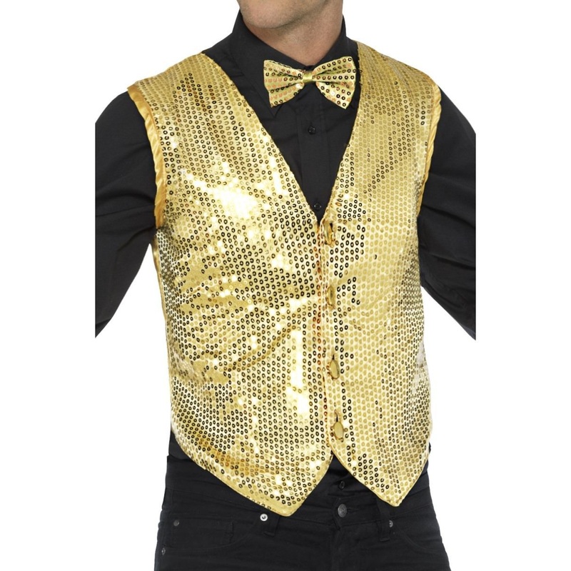 Sequin Waistcoat, Gold|Small (Chest 34-36)|Medium (Chest 38-40)|Large (Chest 42-44)|X-large (Chest 46-48)