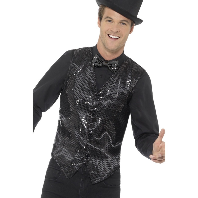 Sequin Waistcoat, Black|Small (Chest 34-36)|Medium (Chest 38-40)|Large (Chest 42-44)|X-large (Chest 46-48)