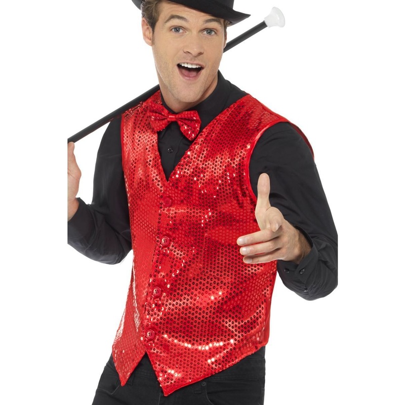 Sequin Waistcoat, Red|Small (Chest 34-36)|Medium (Chest 38-40)|Large (Chest 42-44)|X-large (Chest 46-48)