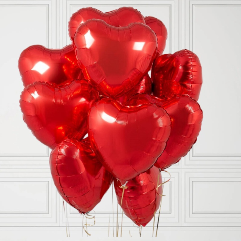 12 x Red Hearts Helium Filled|No Thanks|Yes Please|AM|PM
