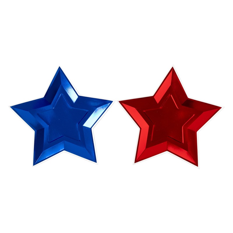 Blue and Red Foil Star Shaped Paper Plate
