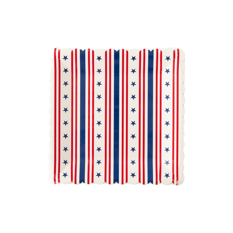 Stripe Square Scallop Paper Plate