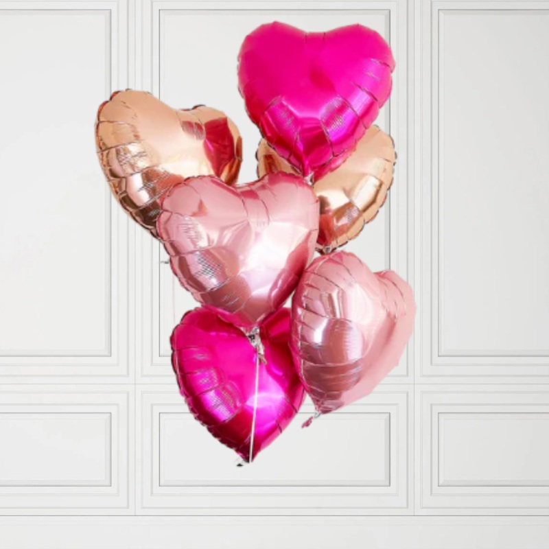 6 x Pink Hearts Helium Filled|AM|PM|No Thanks|Yes Please