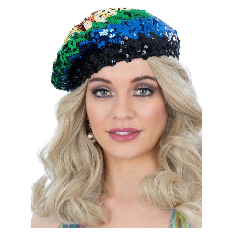 70's Rainbow Sequin Beret