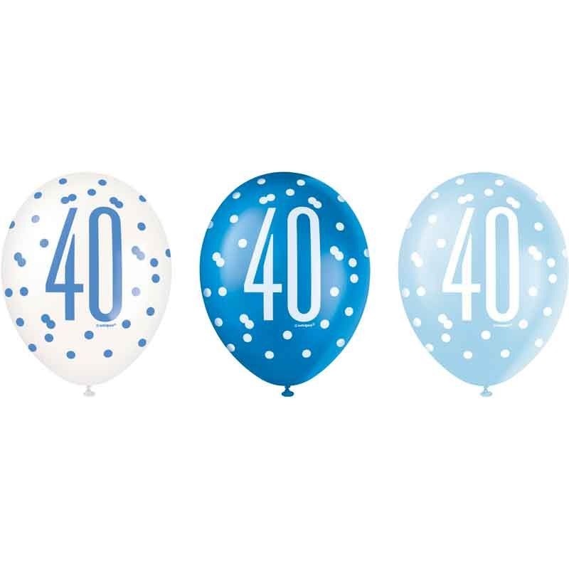 Pack of 6 Aged 40 Blue Glitz Latex Balloons
