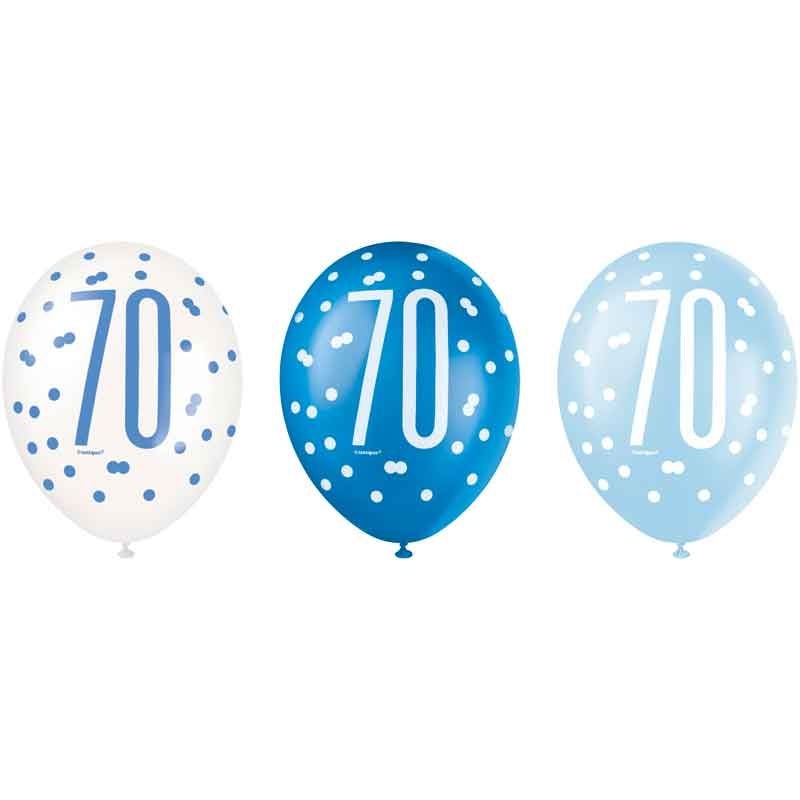 Pack of 6 Aged 70 Blue Glitz Latex Balloons