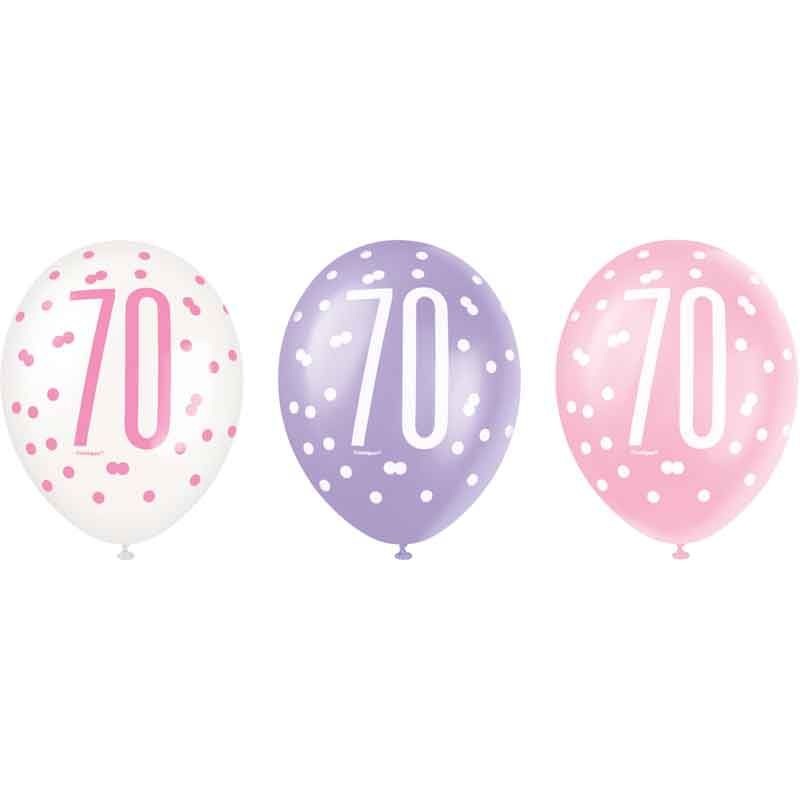 Pack of 6 Aged 70 Pink Glitz Latex Balloons