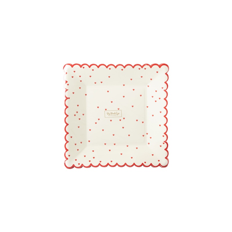Valentine Red Scattered Heart Scalloped 8 Plate