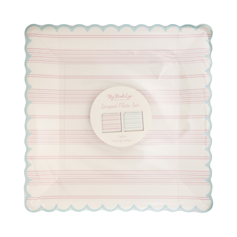 Pastel Striped Paper Plate Set