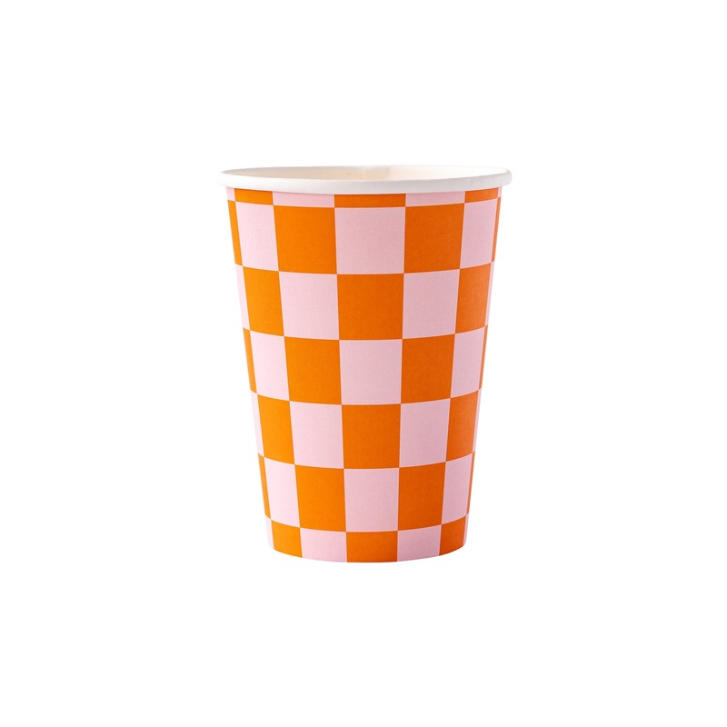 Pink and Orange Checked Party Cup