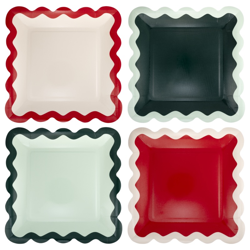 Red and Pink Green and Mint Ric Rac 9 Plate Set