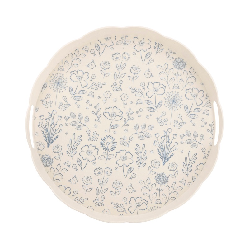 Pembroke Floral Round Scalloped Bamboo Tray