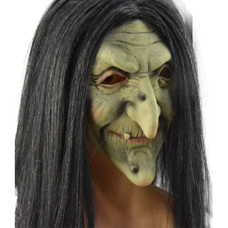 Creepy Old Woman Witch Mask with Hair