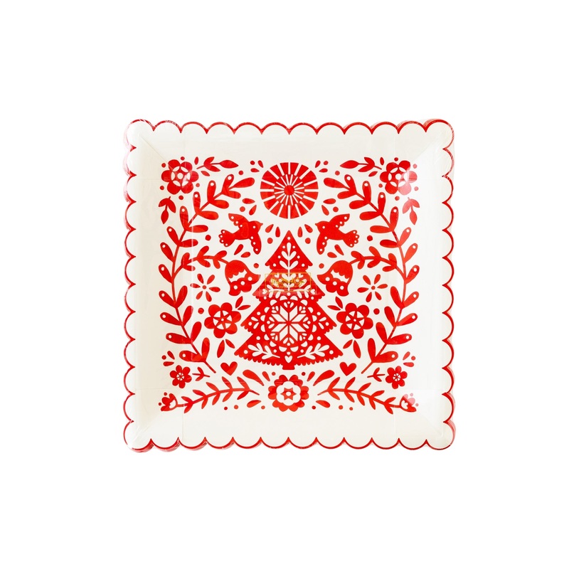 Nordic Christmas Square Scallop Paper Plate