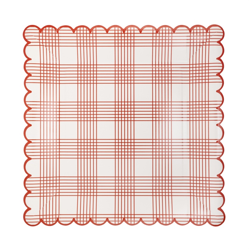 Red Stripe Checked Paper Plate