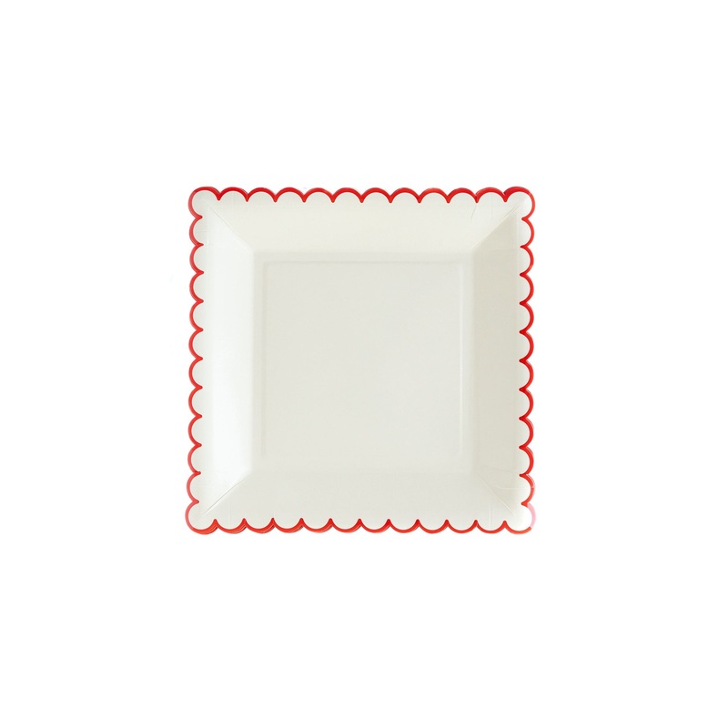 Cream/Red Scallop 9 Paper Plate