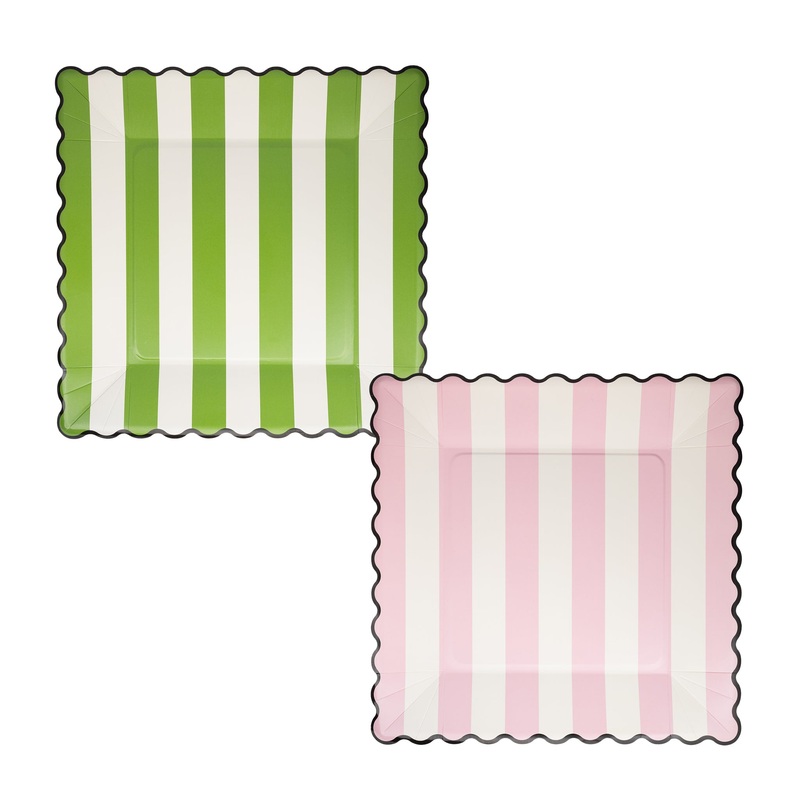 Green Stripe Pink Stripe 11 Plate Set