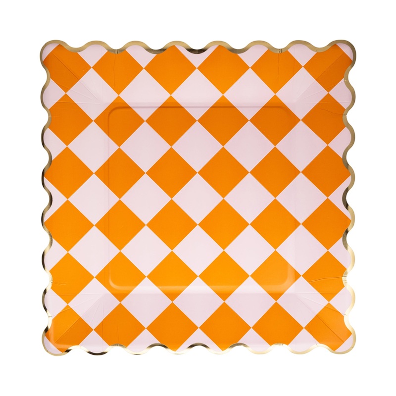 Pink & Orange Checkered 11 Paper Plate