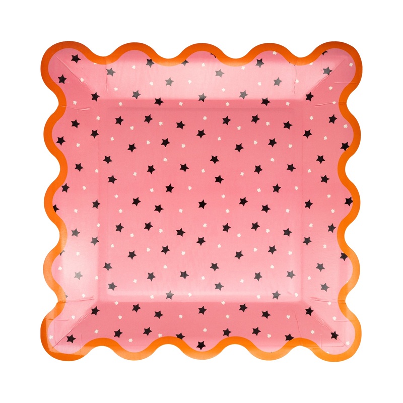 Pink with Black Star Paper Plate