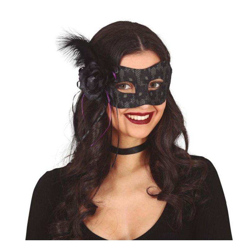 Black Mask with Feather