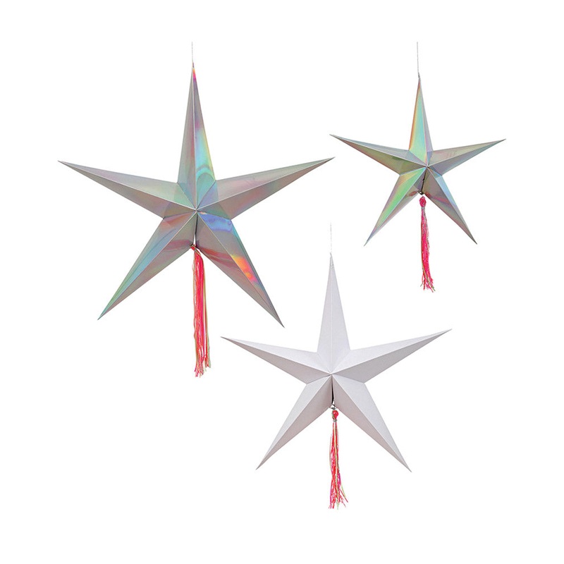 Christmas Iridescent Star Hanging Decorations Pack of 3