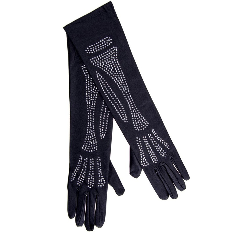 Elbow Length Rhinestone Bone Gloves