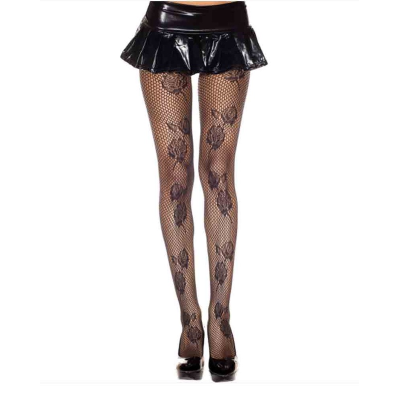 Rose Print Spandex Net Pantyhose
